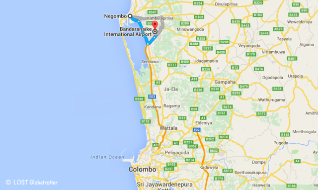 Mapa google: Mezinárodní letiště Bandaranaike - Negombo, Srí Lanka